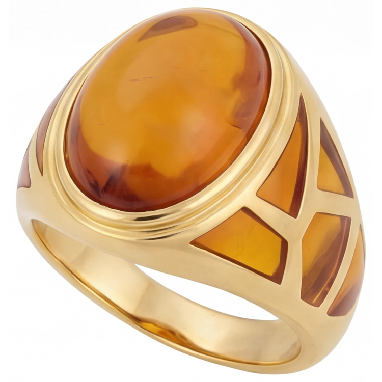 Ovale Citrine bague en Or Jaune 14 Carats – vue de côté