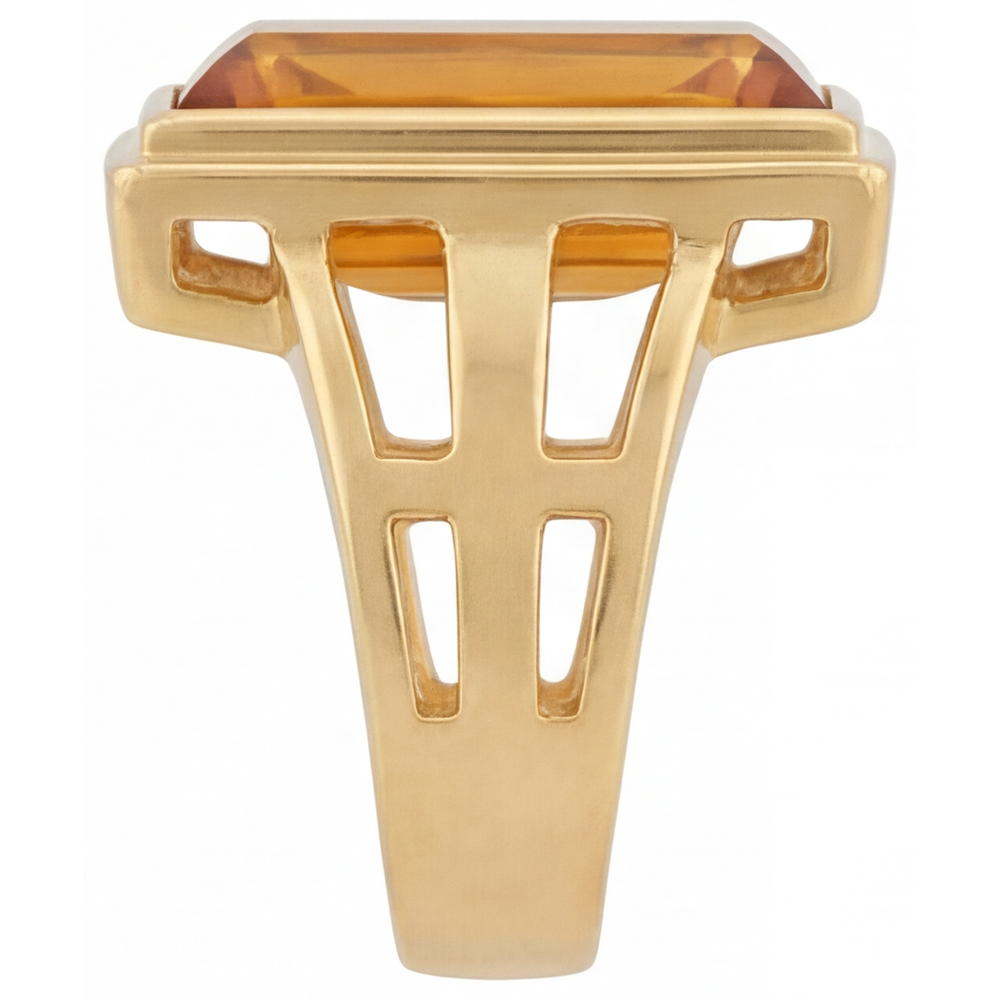 Citrine Taille Émeraude Bague Pierre Précieuse en Or Jaune 14 Carats – vue d'angle