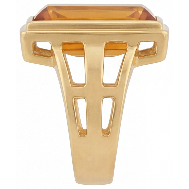 Citrine Taille Émeraude Bague Pierre Précieuse en Or Jaune 14 Carats – vue d'angle
