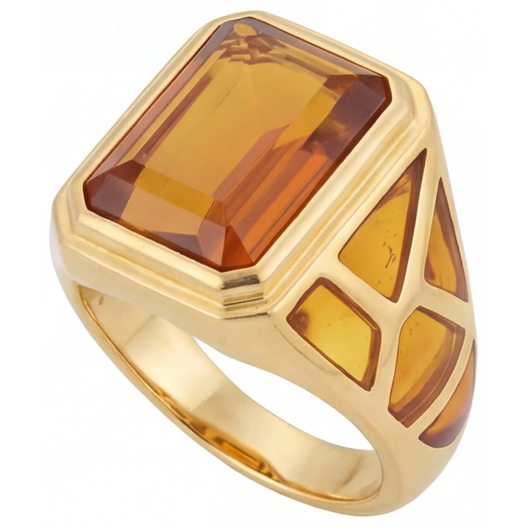 Citrine Dorée Bague avec Gemme 11 carats Or Jaune 14 Carats – vue de côté