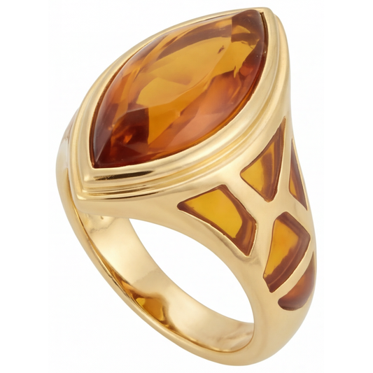 Citrine Dorée Bague Pierre Précieuse 11-carats Or Jaune 14 Carats – vue de face