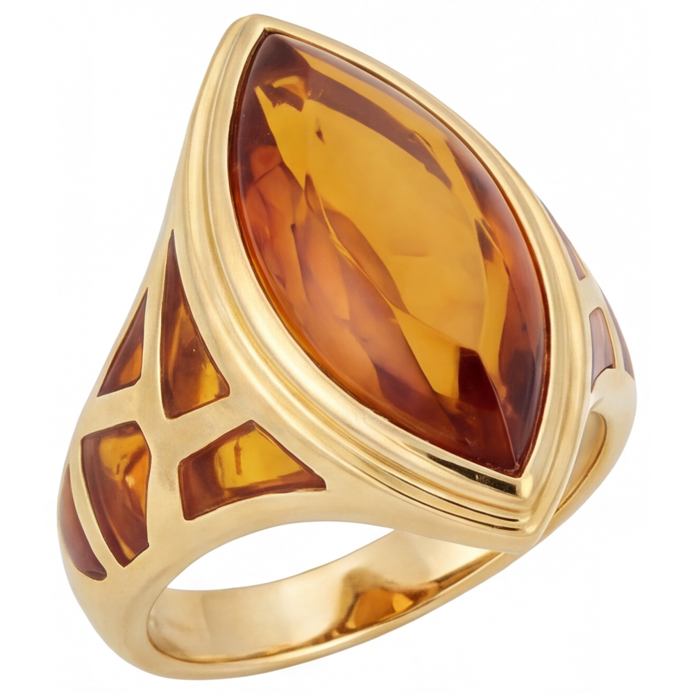 Citrine Dorée Taille Marquise Bague Pierre Précieuse en Or Jaune 14 Carats – vue de côté