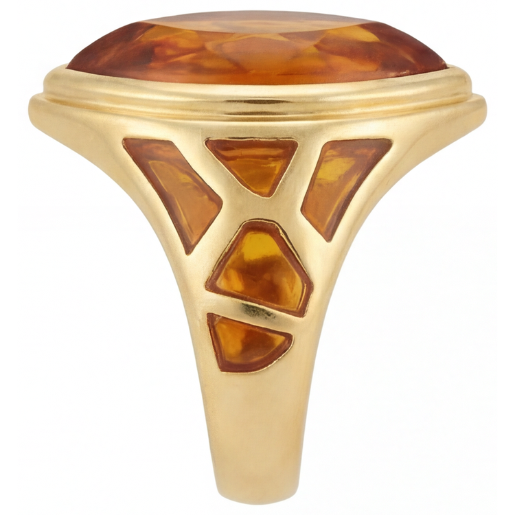 Citrine Dorée Taille Marquise Bague Pierre Précieuse en Or Jaune 14 Carats – vue d'angle