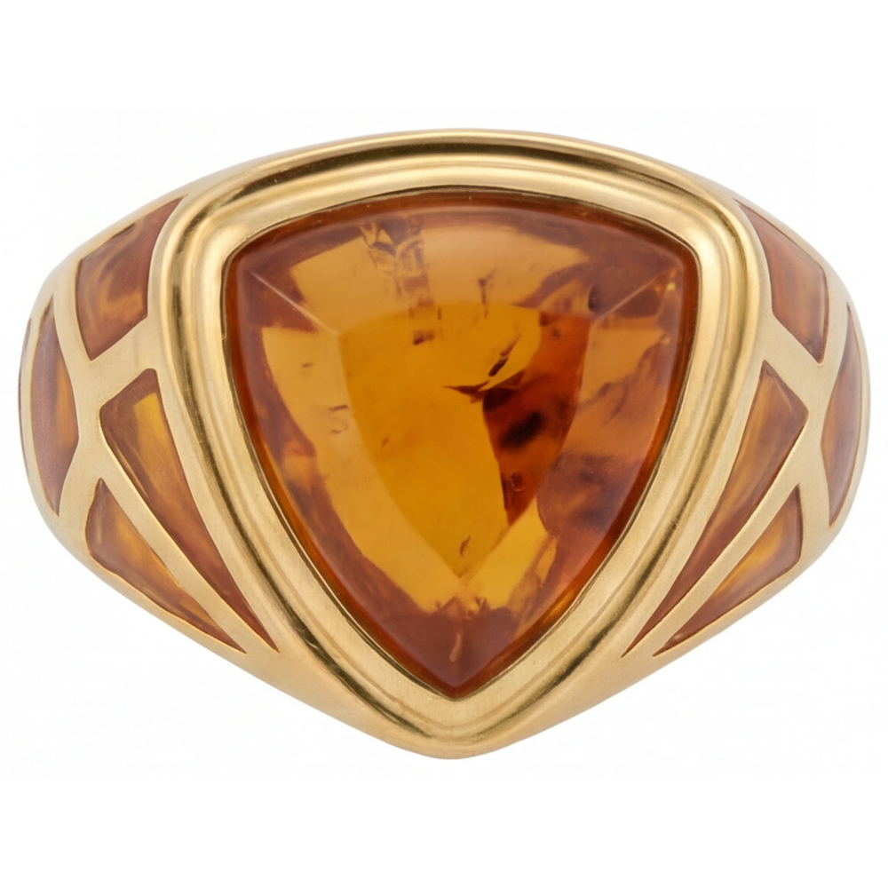 Citrine Trilliant Joaillerie Fine en Or Jaune 14 Carats – vue principale