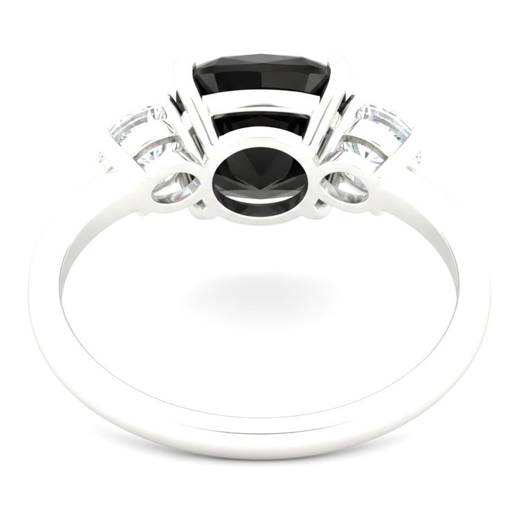 Bague de Fiançailles Trois Pierres en Or Blanc 14 Carats avec Diamant Noir Véritable Taille Coussin 6 Carats