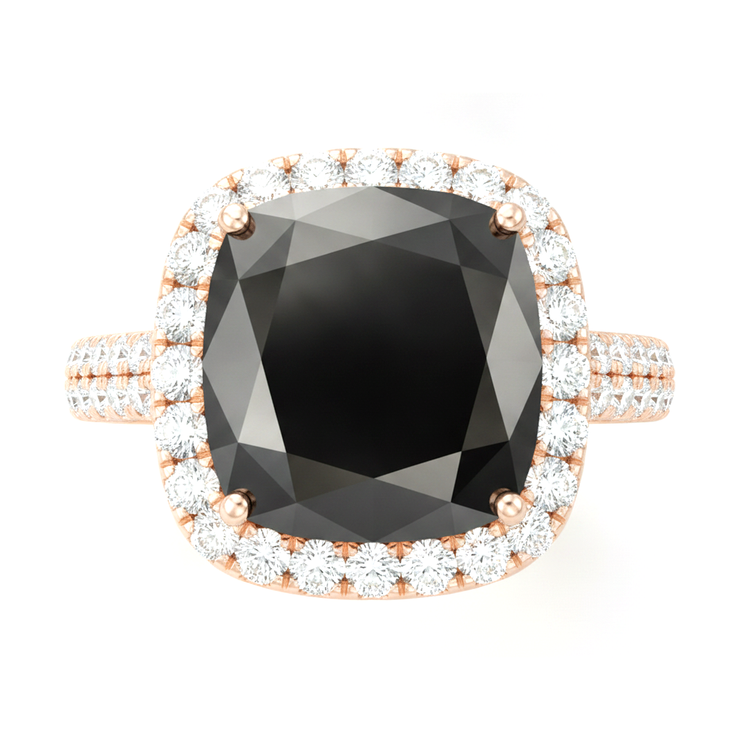 Bague de Fiançailles Halo Coussin en Diamant Noir Véritable 7,2 Carats en Or Rose 14K
