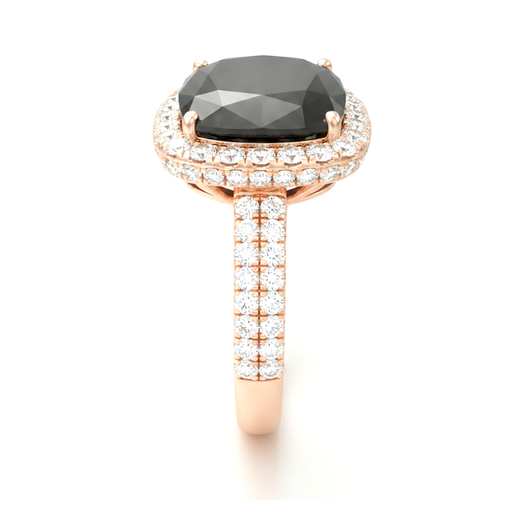 Bague de Fiançailles Halo avec Véritable Diamant Noir Coussin de 7,2 Carats en Or Rose 14 Carats