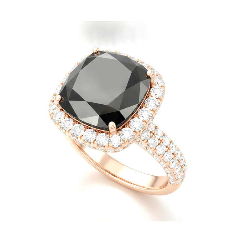 Bague de Fiançailles Halo Coussin en Diamant Noir Véritable 7,2 Carats en Or Rose 14K