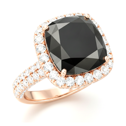 Bague de Fiançailles Halo avec Véritable Diamant Noir Coussin de 7,2 Carats en Or Rose 14 Carats
