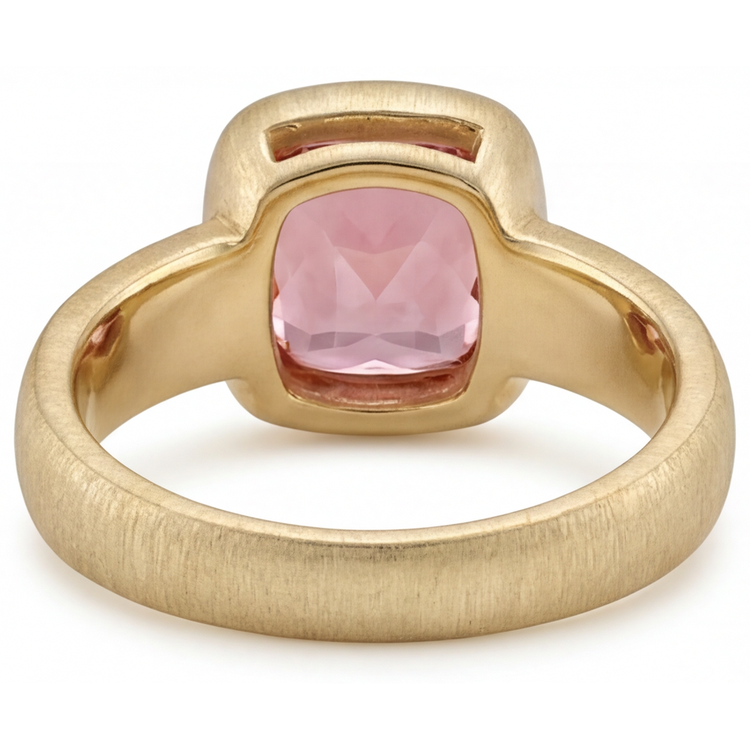 Bague Solitaire Or Jaune 14K Saphir Pêche 4 Carats de laboratoire Coussin Padparadscha sertie Lunette