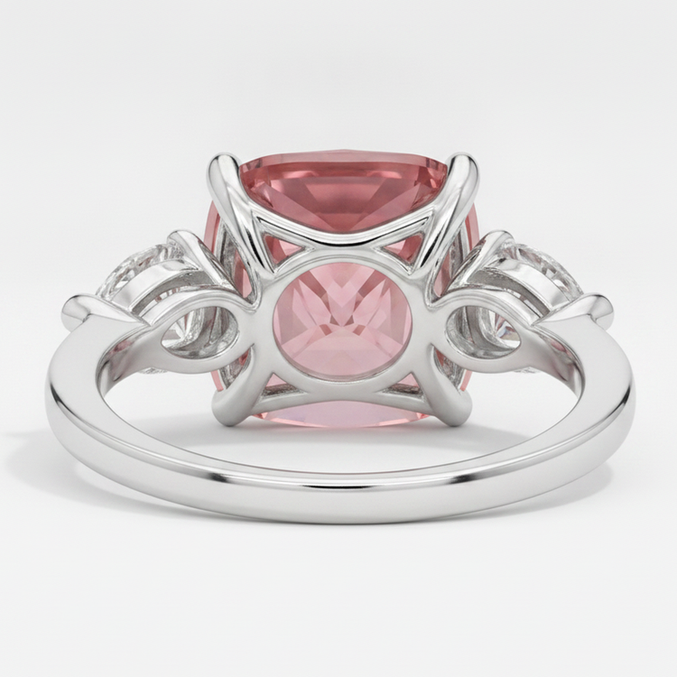 Bague Trilogie en Platine Saphir Padparadscha Naturel Taille Coussin 3,6 Carats