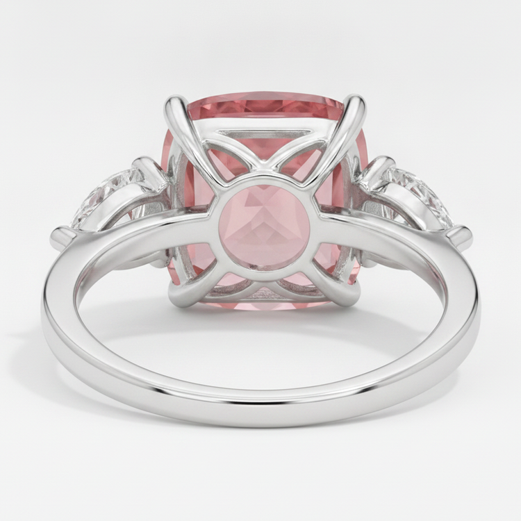 Bague Trilogie en Platine Saphir Padparadscha Naturel Taille Coussin 3,6 Carats