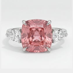 Bague Trilogie en Platine Saphir Padparadscha Naturel Taille Coussin 3,6 Carats