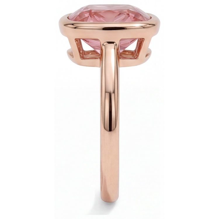 Bague de Fiançailles Solitaire Saphir Padparadscha Véritable 2,5 Carats Taille Coussin Lunette Or Rose 14 Carats