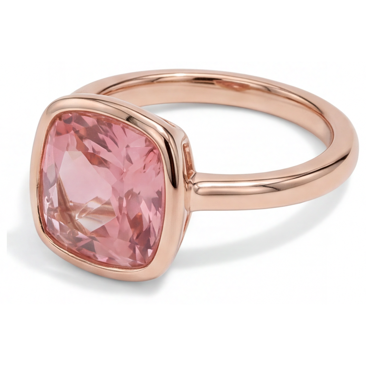 Bague de Fiançailles Solitaire en Saphir Padparadscha Véritable Coussin 2,5 Carats Lunette Or Rose 14K