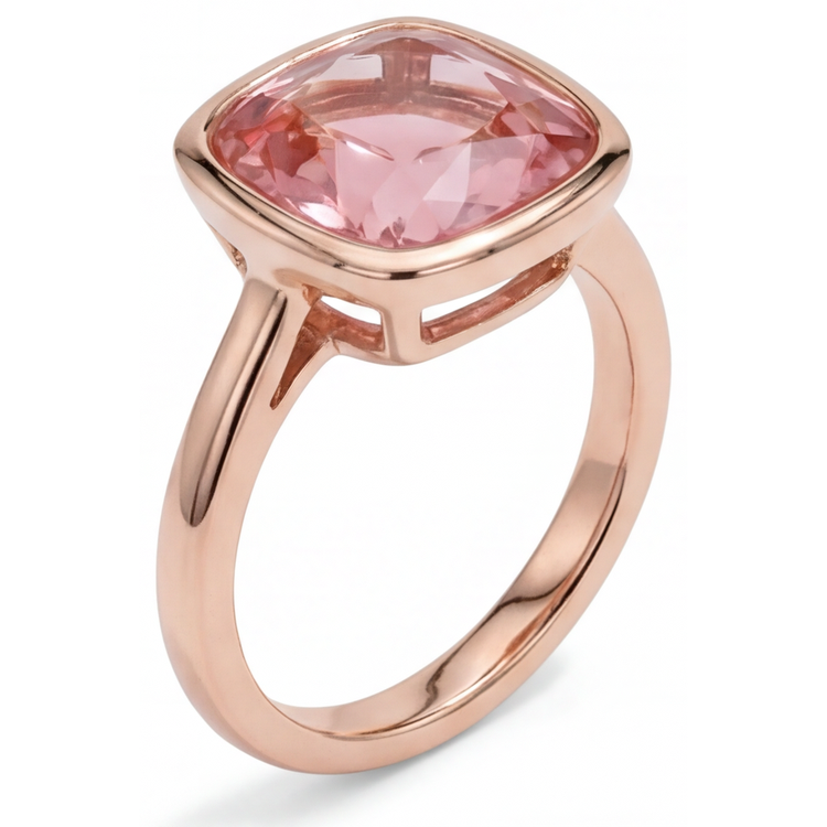 Bague de Fiançailles Solitaire en Saphir Padparadscha Véritable Coussin 2,5 Carats Lunette Or Rose 14K
