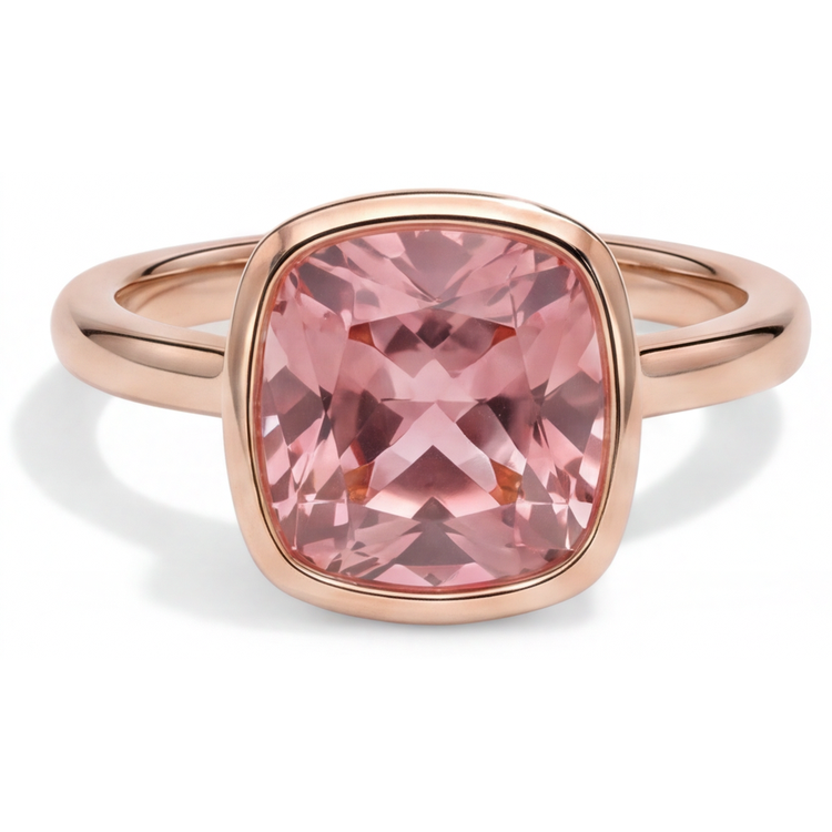 Bague de Fiançailles Solitaire en Saphir Padparadscha Véritable Coussin 2,5 Carats Lunette Or Rose 14K
