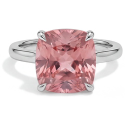 Bague de Fiançailles Solitaire Saphir Padparadscha Naturel 3 Carats Taille Coussin en Or Blanc 14 Carats