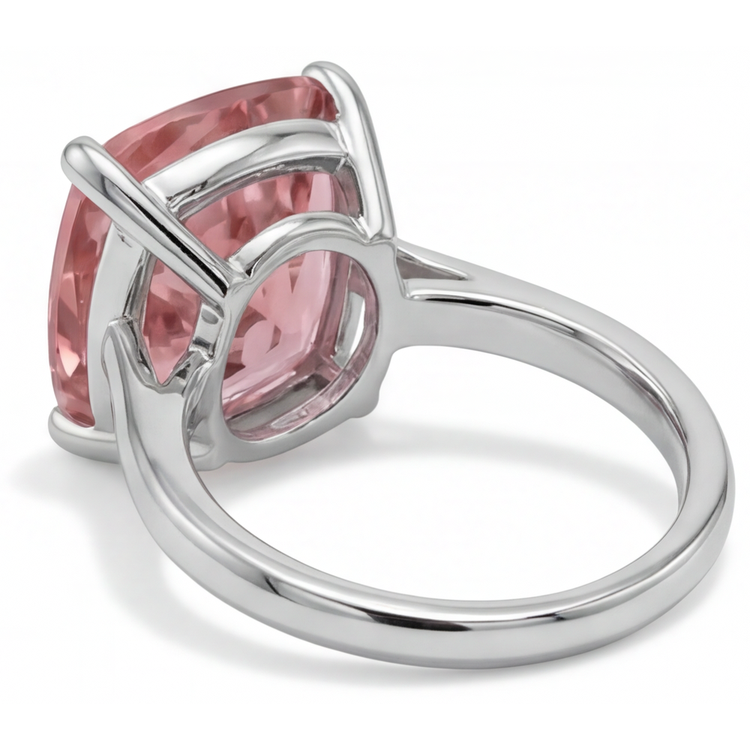 Bague de Fiançailles Solitaire Cathédrale en Or Blanc 14 Carats avec Véritable Saphir Padparadscha Pêche Coussin de 3 Carats