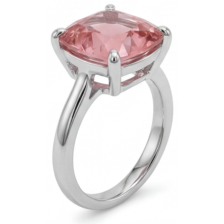 Bague de Fiançailles Solitaire Saphir Padparadscha Naturel 3 Carats Taille Coussin en Or Blanc 14 Carats