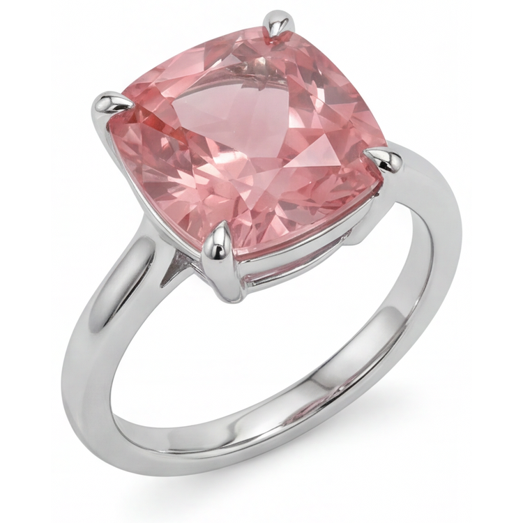 Bague de Fiançailles Solitaire Saphir Padparadscha Naturel 3 Carats Taille Coussin en Or Blanc 14 Carats