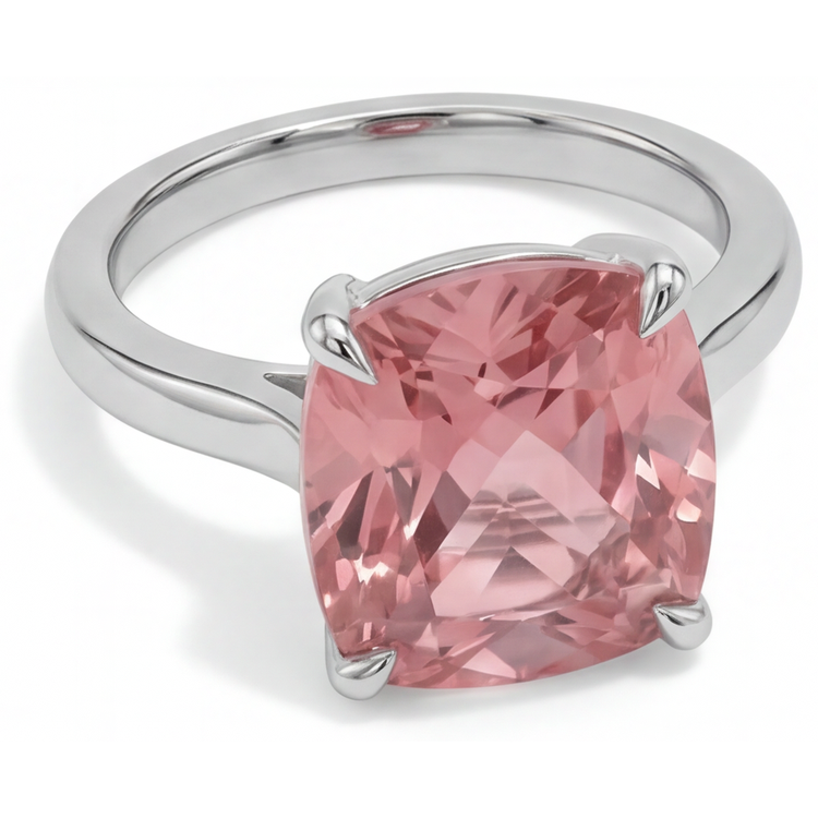 Bague de Fiançailles Solitaire Saphir Padparadscha Naturel 3 Carats Taille Coussin en Or Blanc 14 Carats