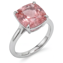 Bague de Fiançailles Solitaire Cathédrale en Or Blanc 14 Carats avec Véritable Saphir Padparadscha Pêche Coussin de 3 Carats