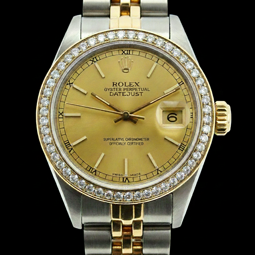 dame bâton de champagne cadran Rolex acier inoxydable et bracelet jubilé en or