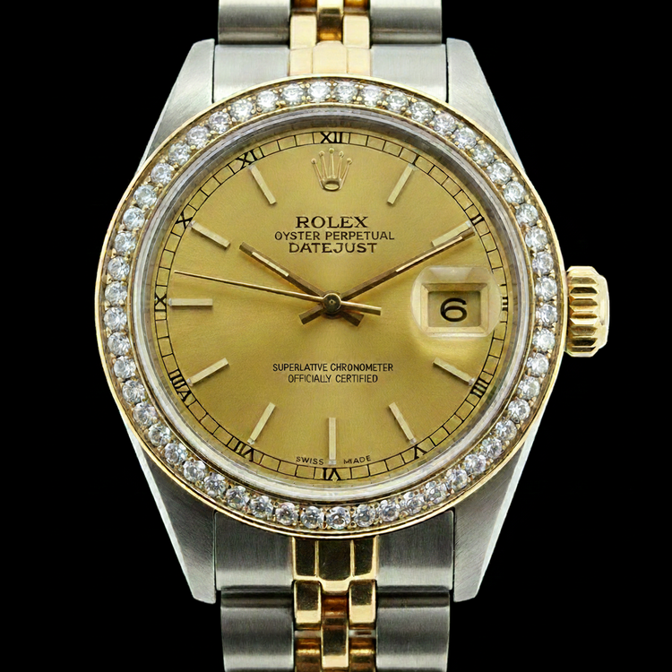 dame bâton de champagne cadran Rolex acier inoxydable et bracelet jubilé en or