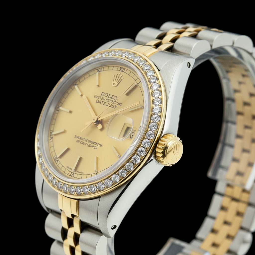 dame bâton de champagne cadran Rolex acier inoxydable et bracelet jubilé en or