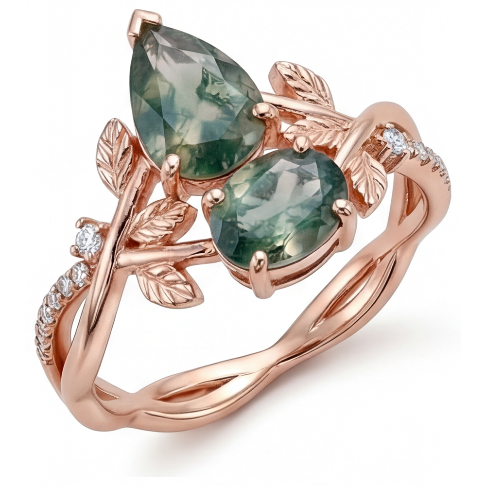 Dendritic Agate Bague avec Gemme 1,5-carats Or Rose 14 Carats – vue principale