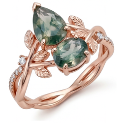 Pureté VVS Dendritic Agate Bague avec Gemme 1,5 carats – Or Rose