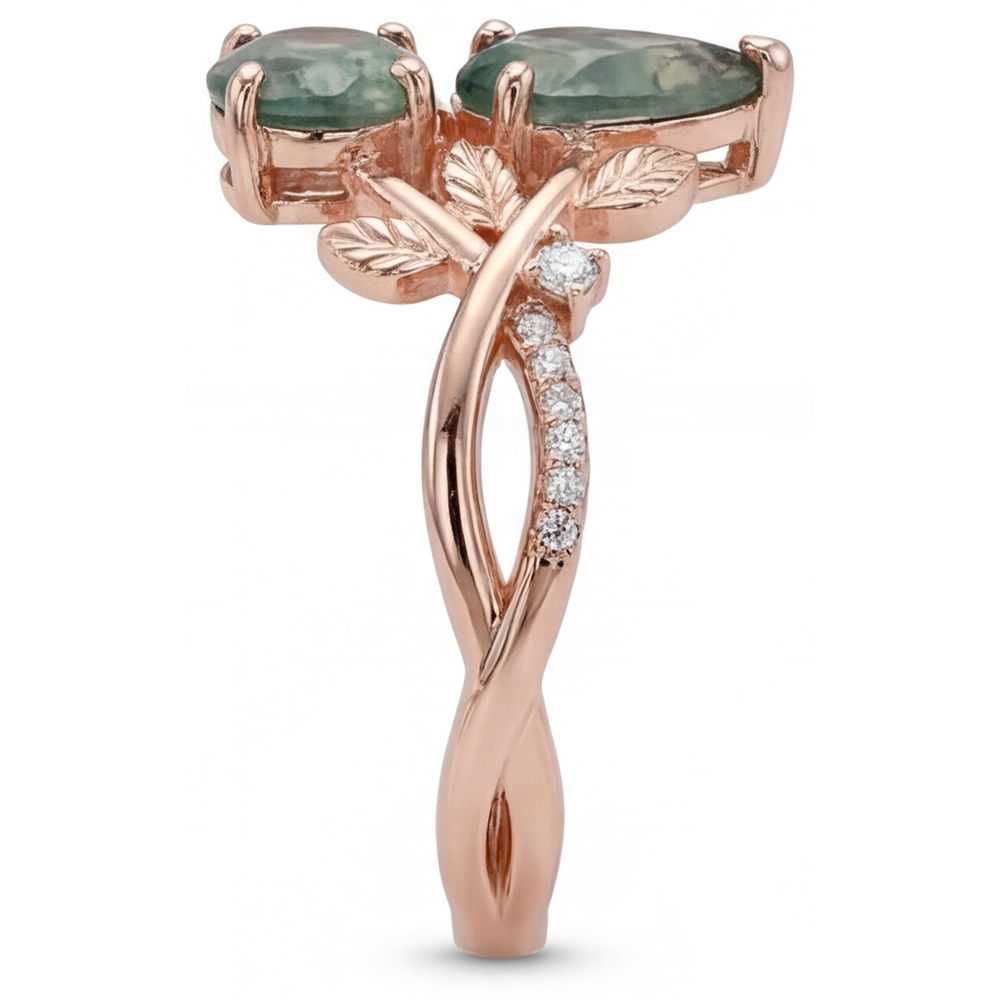 Ovale Dendritic Agate bague en Or Rose 14 Carats – vue de profil