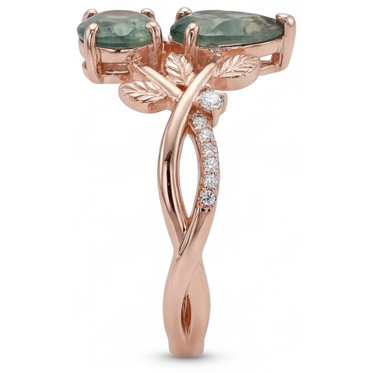 Ovale Dendritic Agate bague en Or Rose 14 Carats – vue de profil