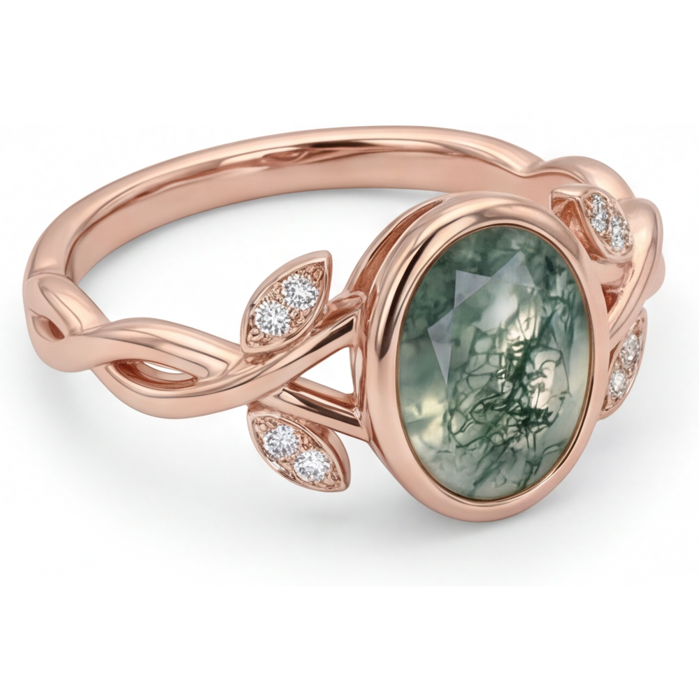 Dendritic Agate Bague avec Gemme 2,75 carats Or Rose 14 Carats – vue de face