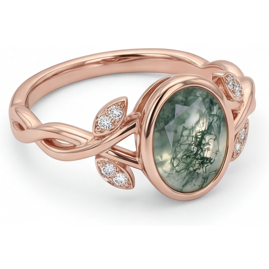 Dendritic Agate Bague avec Gemme 2,75 carats Or Rose 14 Carats – vue de face