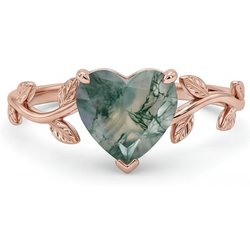 Dendritic Agate Bague avec Gemme – Heart 2 carats Or Rose 14