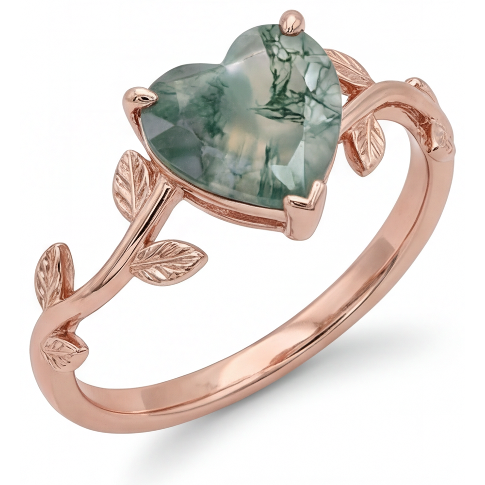 Bague avec Gemme Or Rose 14 Carats avec Dendritic Agate – vue de face