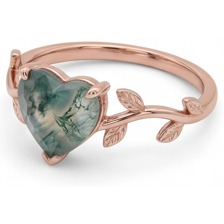 Taille Cœur Dendritic Agate bague en Or Rose 14 Carats – vue de côté