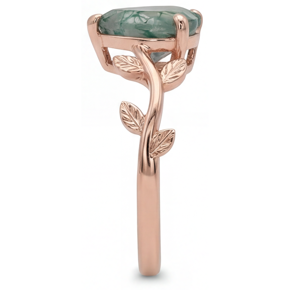 Dendritic Agate Taille Cœur Bague avec Gemme en Or Rose 14 Carats – vue d'angle