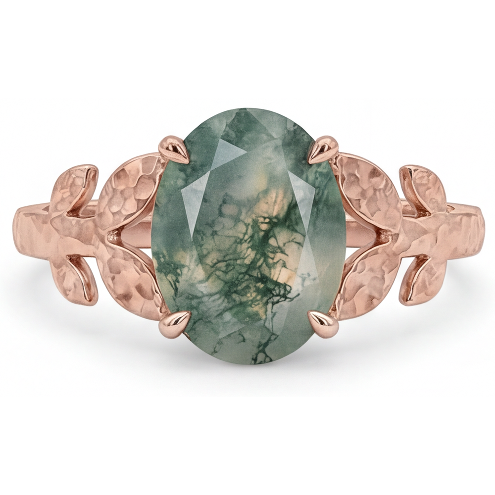 Dendritic Agate Ovale Bague avec Gemme en Or Rose 14 Carats – vue principale