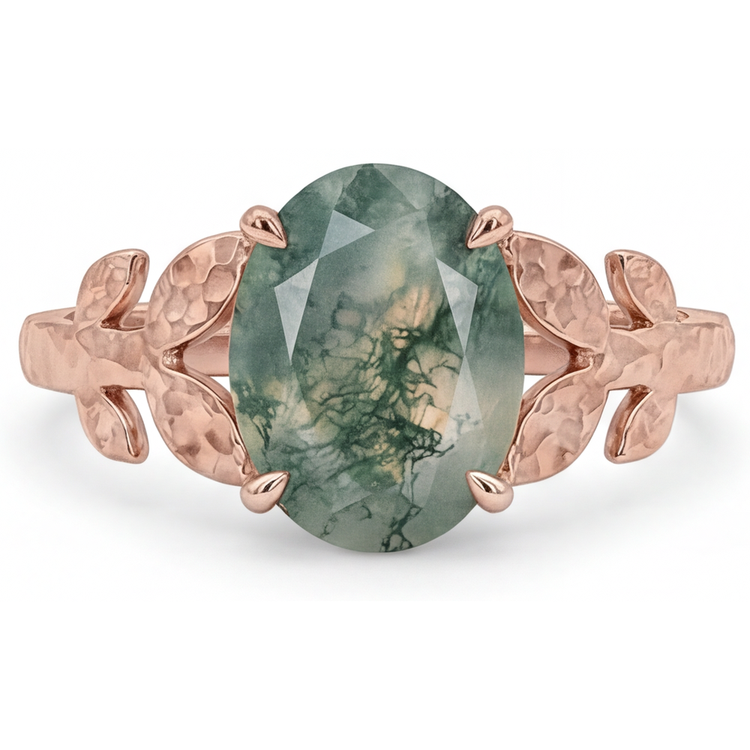 Dendritic Agate Ovale Bague avec Gemme en Or Rose 14 Carats – vue principale