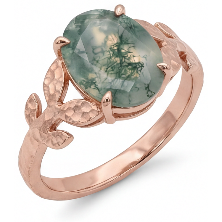 Dendritic Agate Bague avec Gemme 4,0 carats Or Rose 14 Carats – vue de face