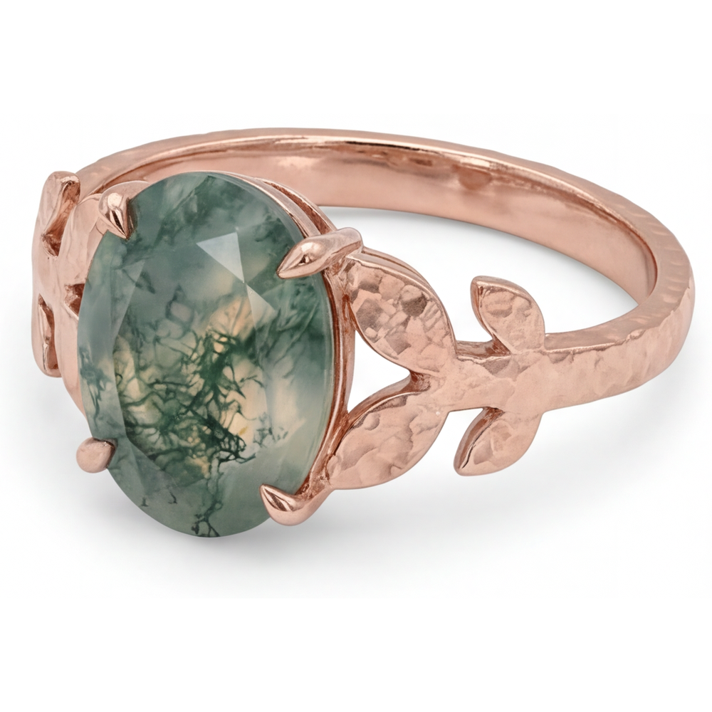 Bague avec Gemme Or Rose 14 Carats avec Dendritic Agate – vue de côté