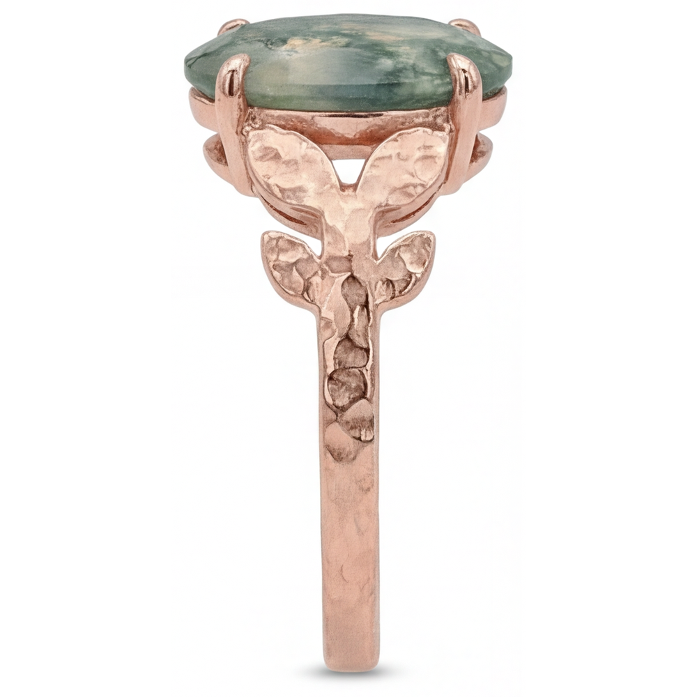 Bague avec Gemme Or Rose 14 Carats avec Dendritic Agate – vue d'angle