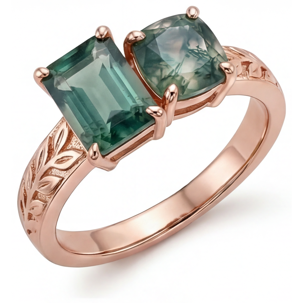 Dendritic Agate Bague Pierre Précieuse 1,50 carats Or 14K Rose – vue de côté