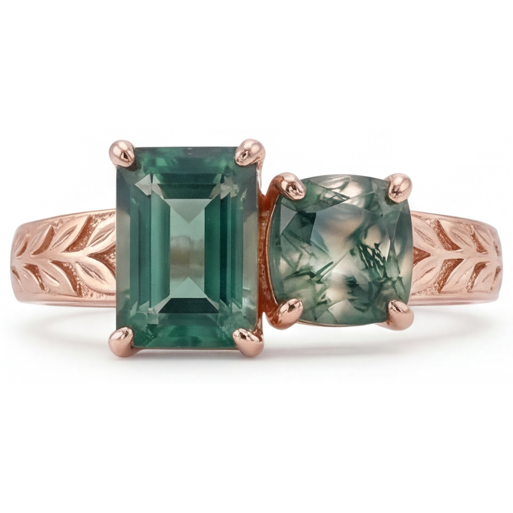 Bague Pierre Précieuse Or 14K Rose avec Dendritic Agate – vue d'angle