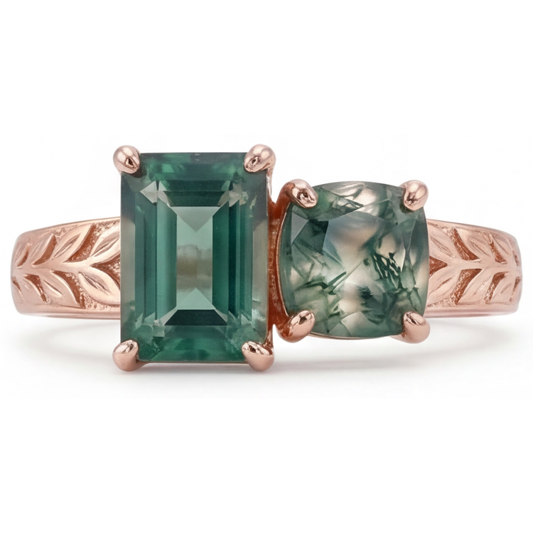 Bague Pierre Précieuse Or 14K Rose avec Dendritic Agate – vue d'angle