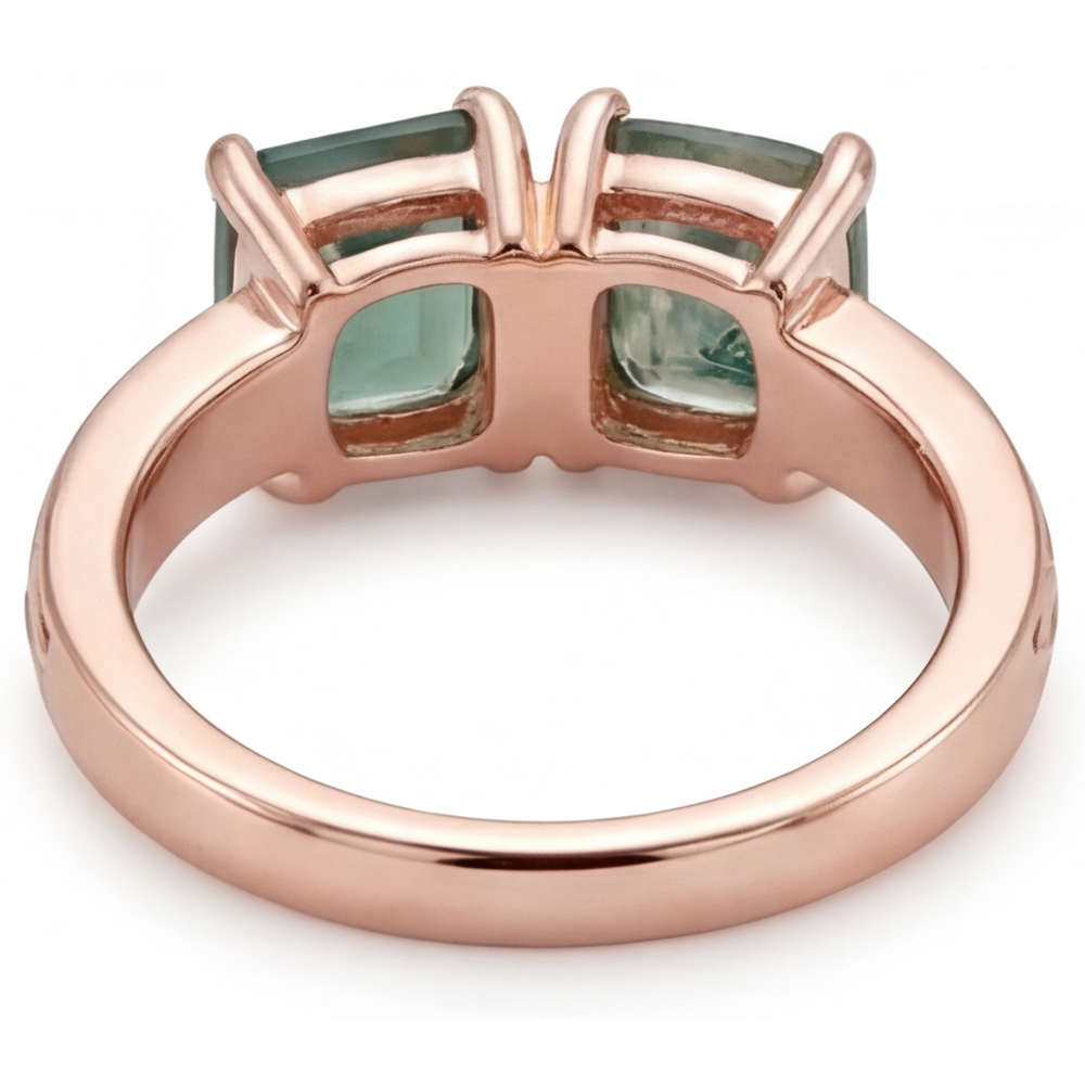 Dendritic Agate Taille Coussin Bague Pierre Précieuse en Or 14K Rose – vue de dessus