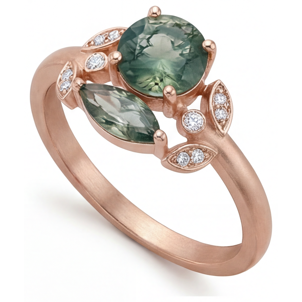 Bague Pierre Précieuse Or Rose 14 Carats avec Dendritic Agate – vue de face